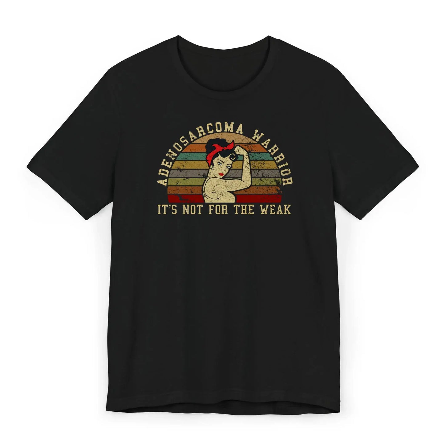 Flatlay of adenosarcoma awareness shirt with Rosie-style design and bold message