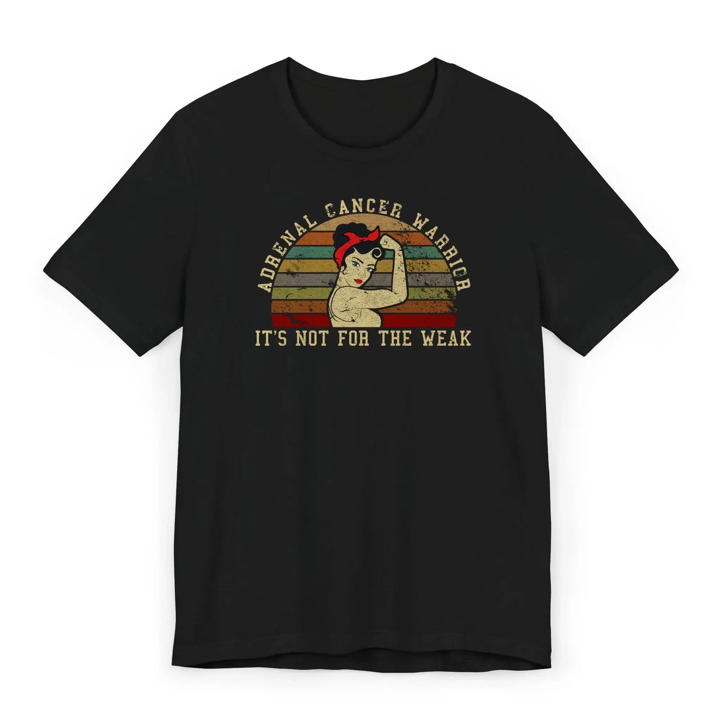 Flat image of adrenal cancer awareness shirt with Rosie-style design and green ribbon
