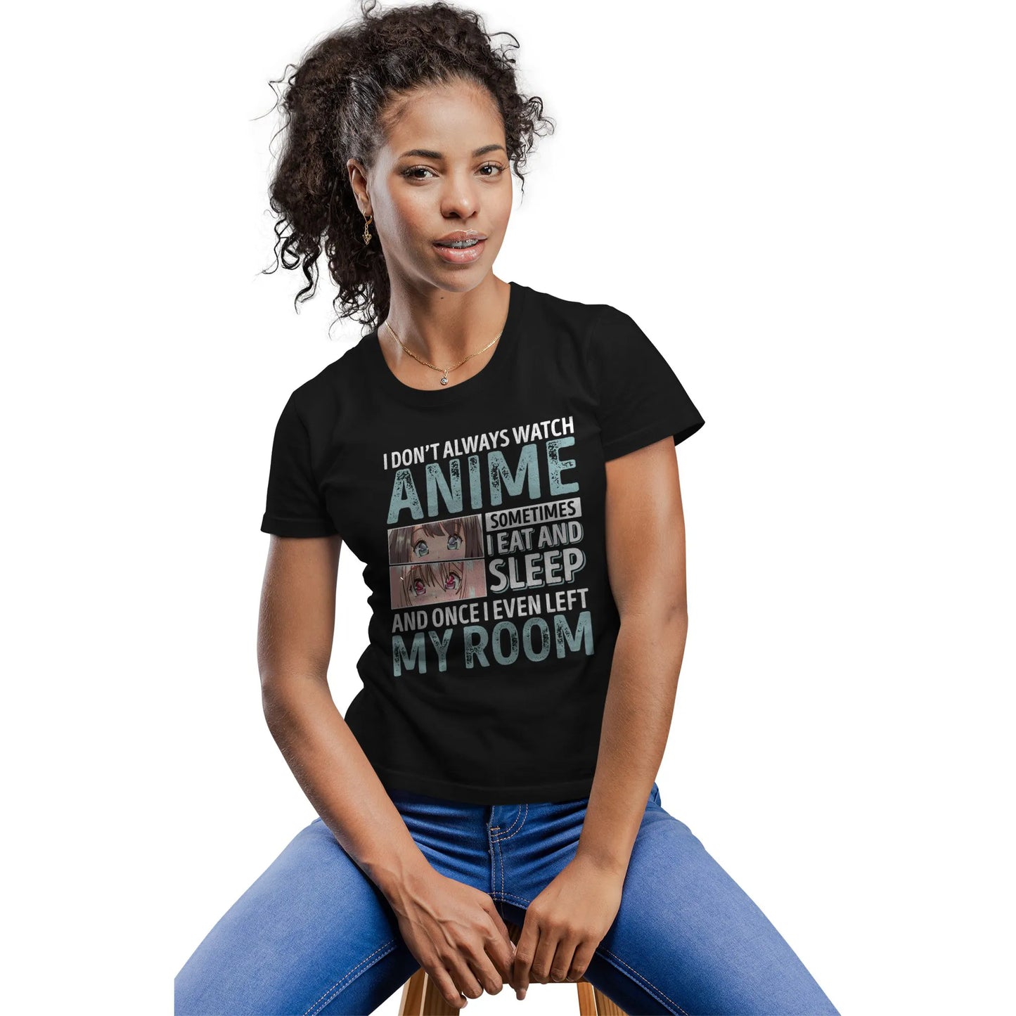 Girl in sarcastic anime T-shirt