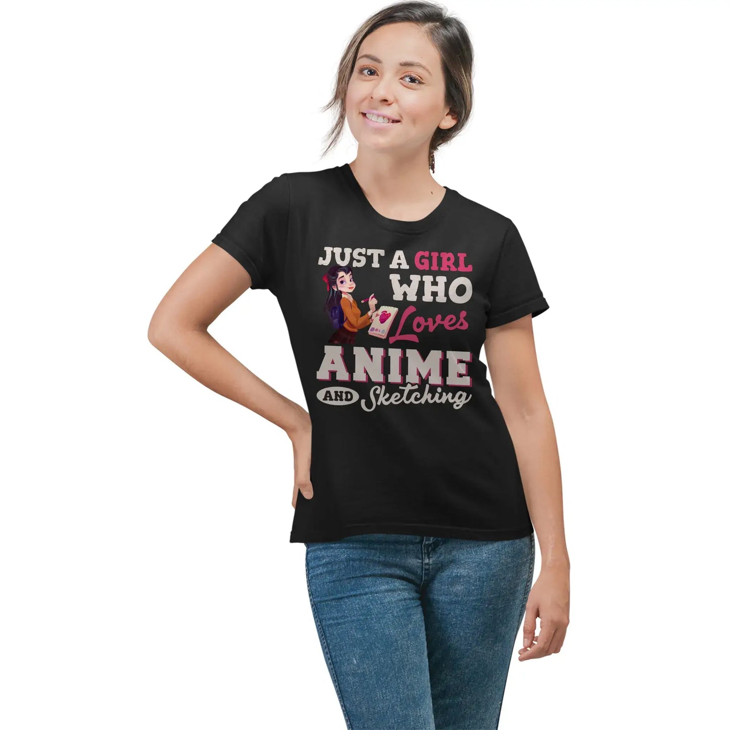 Women modeling anime drawing gift tee