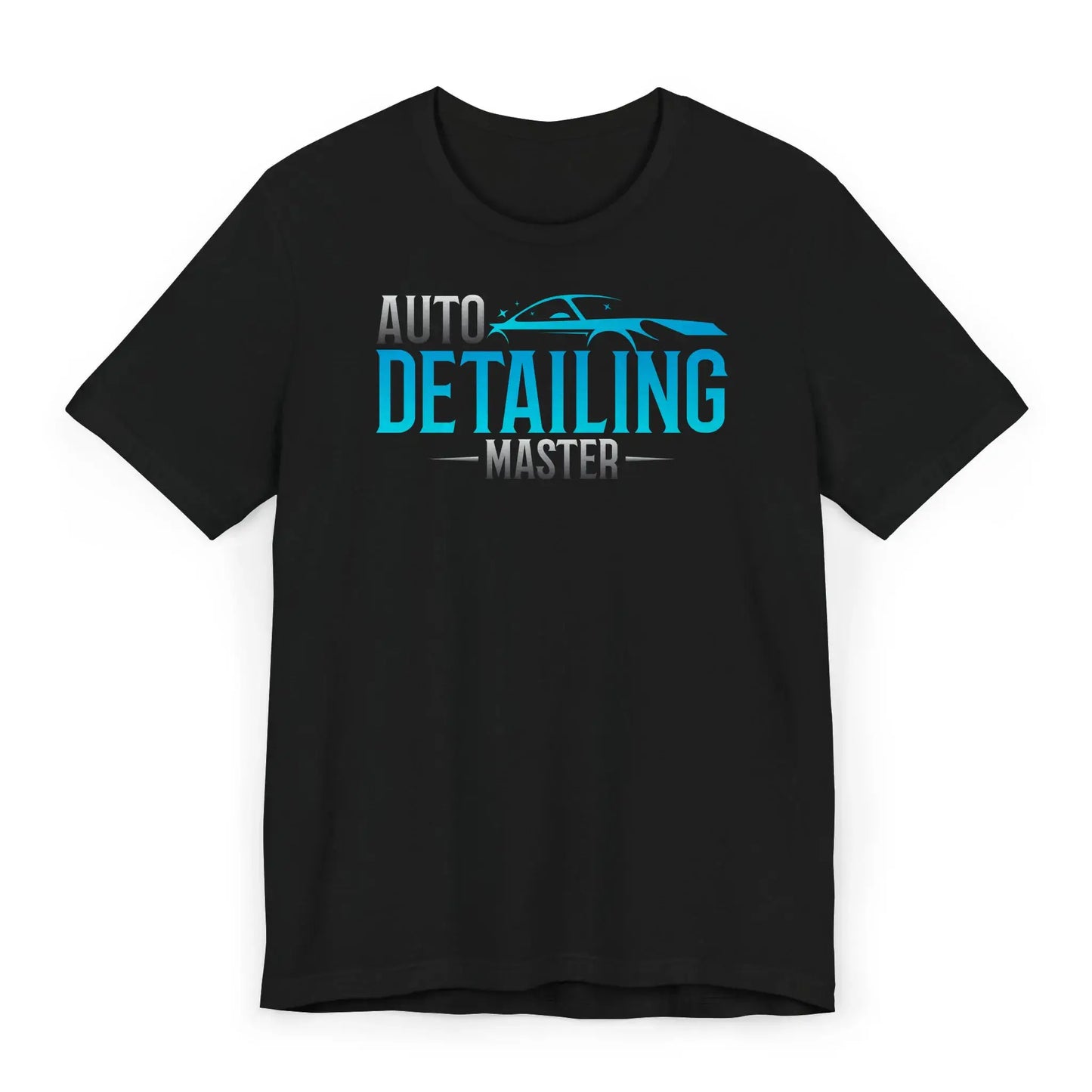 Auto Detailing Master shirt flatlay – pro car detailer tee with blue design