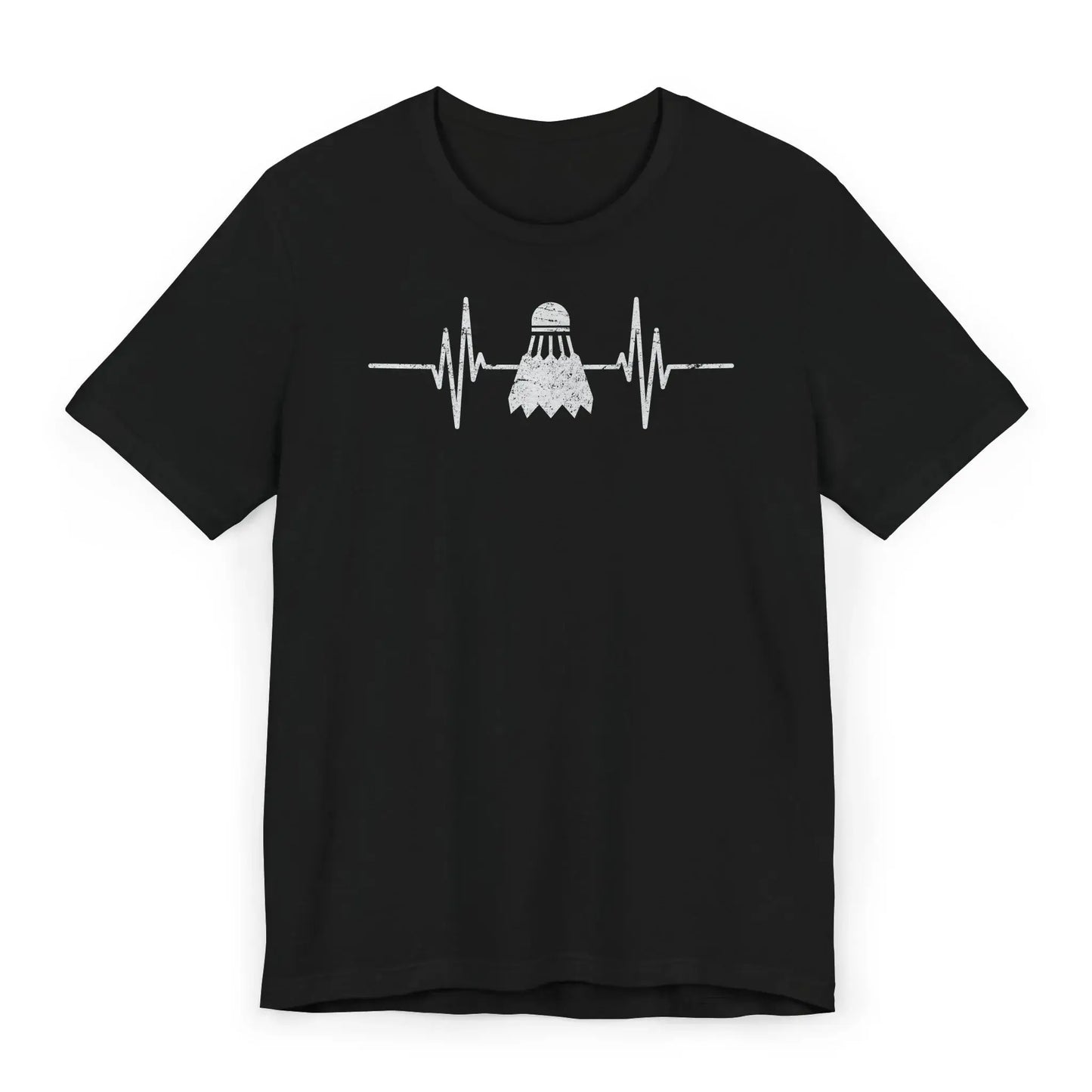 Minimalist shirt with white heartbeat line and shuttlecock in center