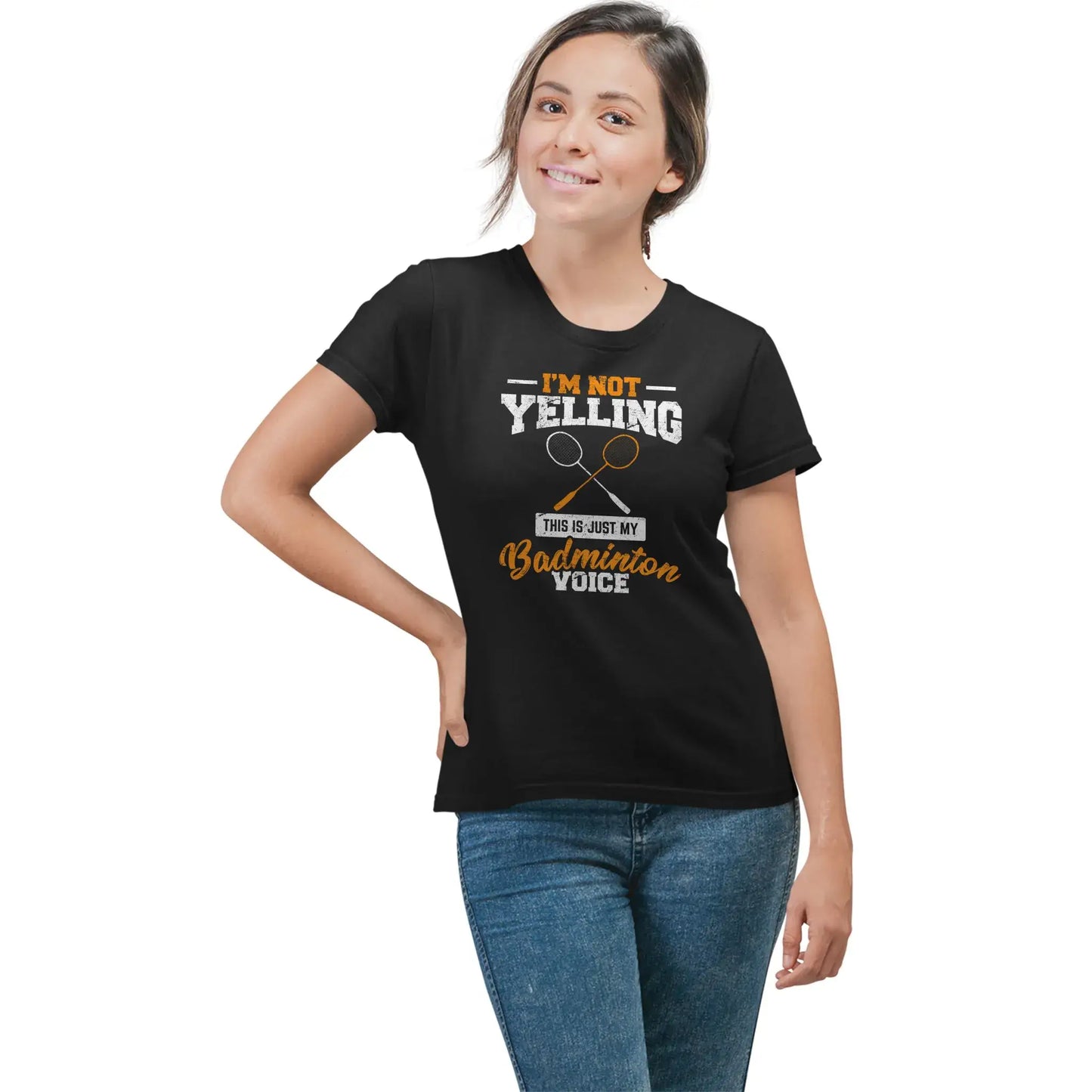 Women’s badminton shirt with yelling joke for coaches and passionate players