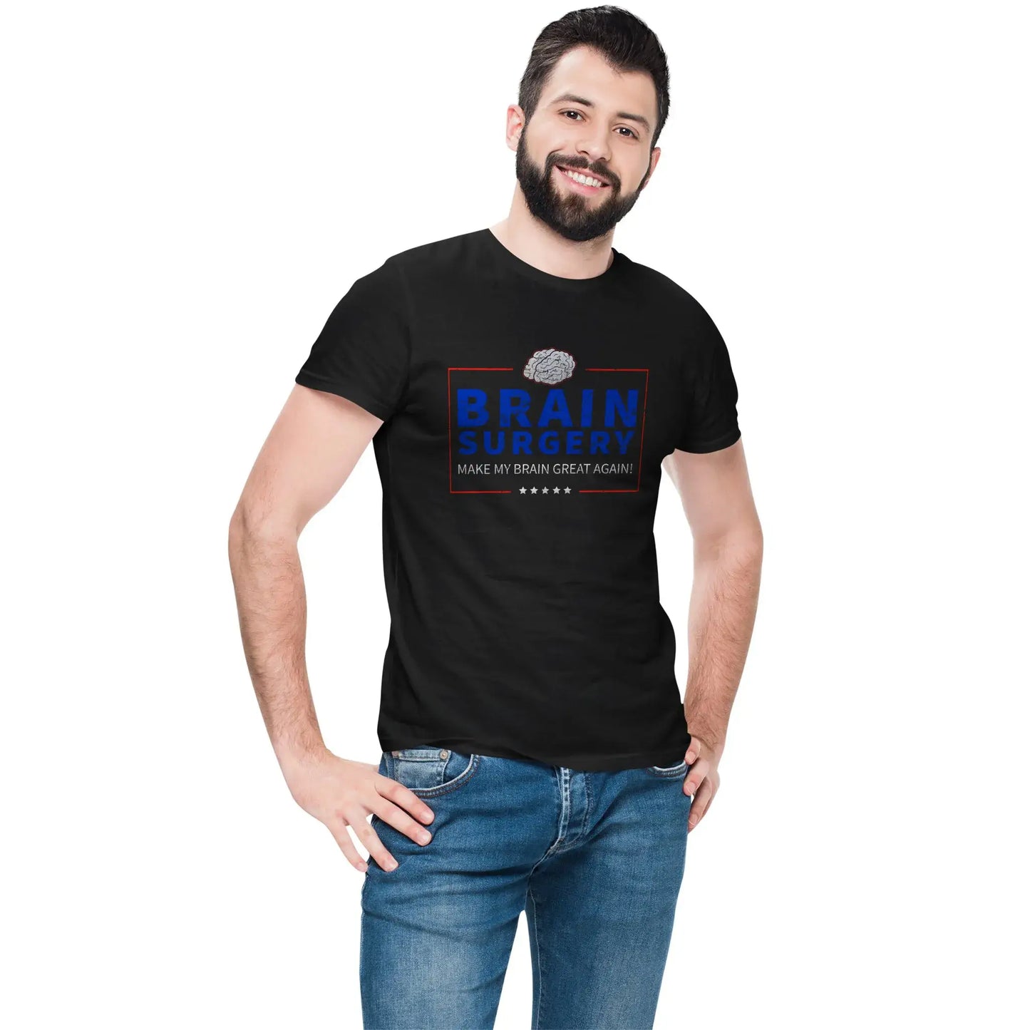 Men’s version of brain surgery gift tee with political-style message and brain illustration.