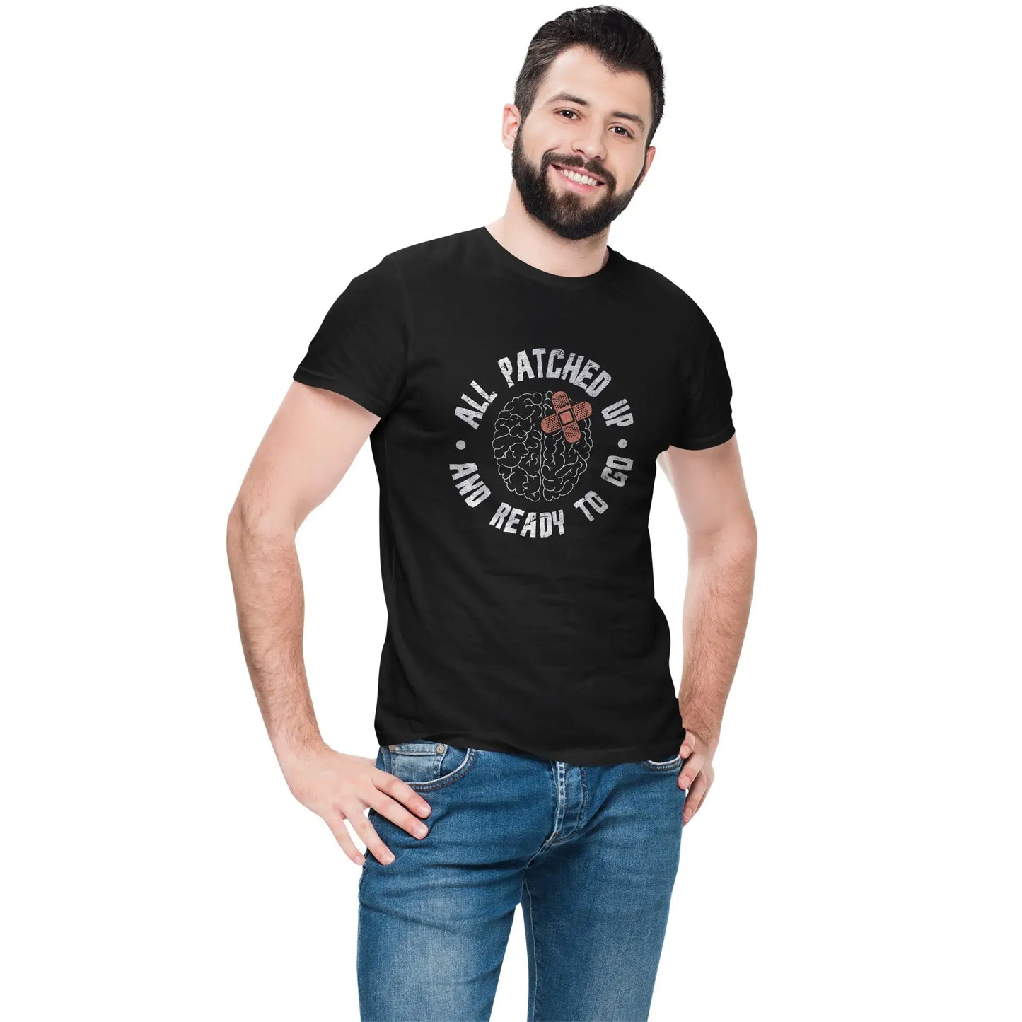 Men’s version of recovery shirt for brain tumor, injury, or surgery survivors celebrating progress.