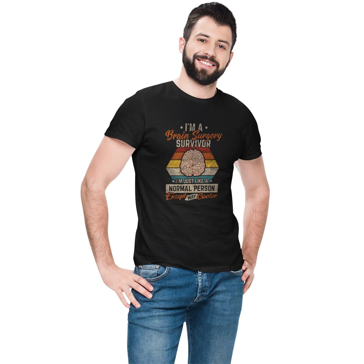 Men’s version of brain survivor tee with brain illustration and cool survivor slogan.