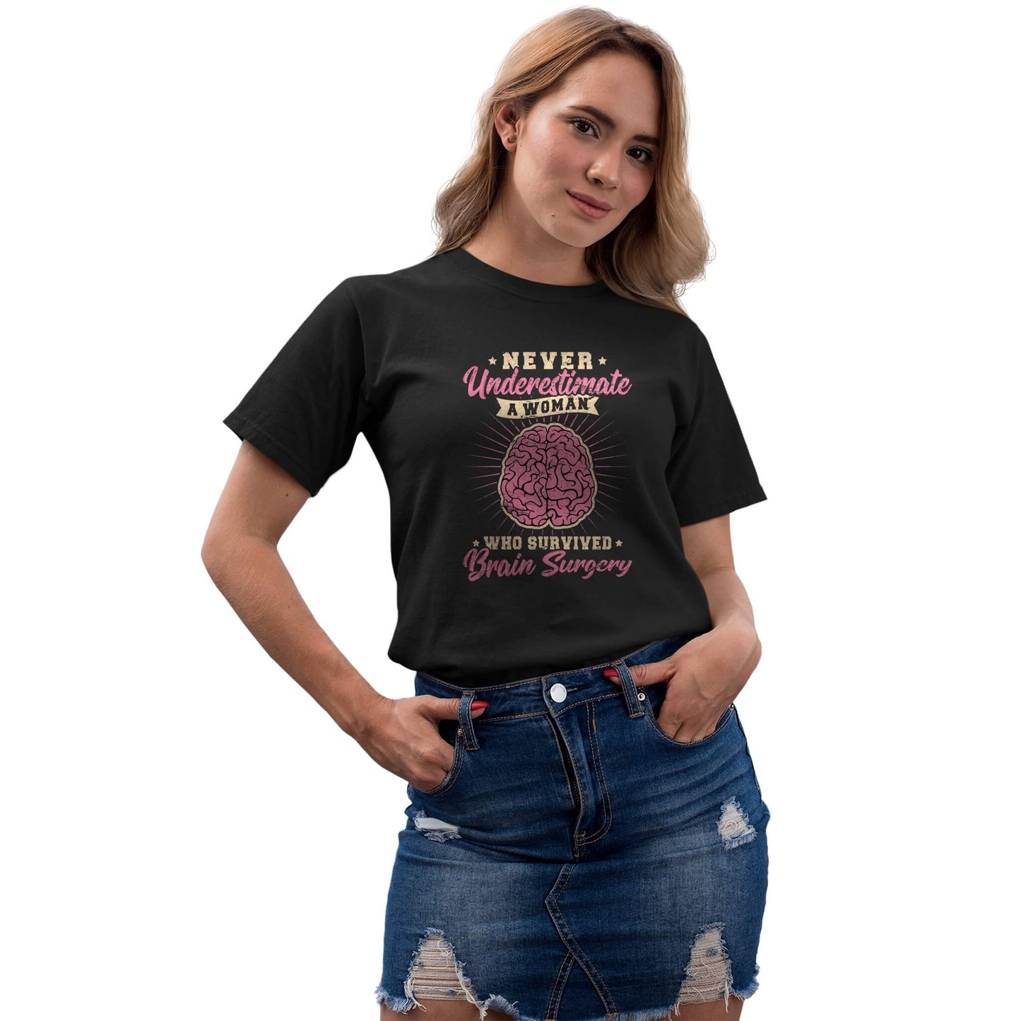 Women’s version of brain surgery awareness shirt celebrating strong female survivors.