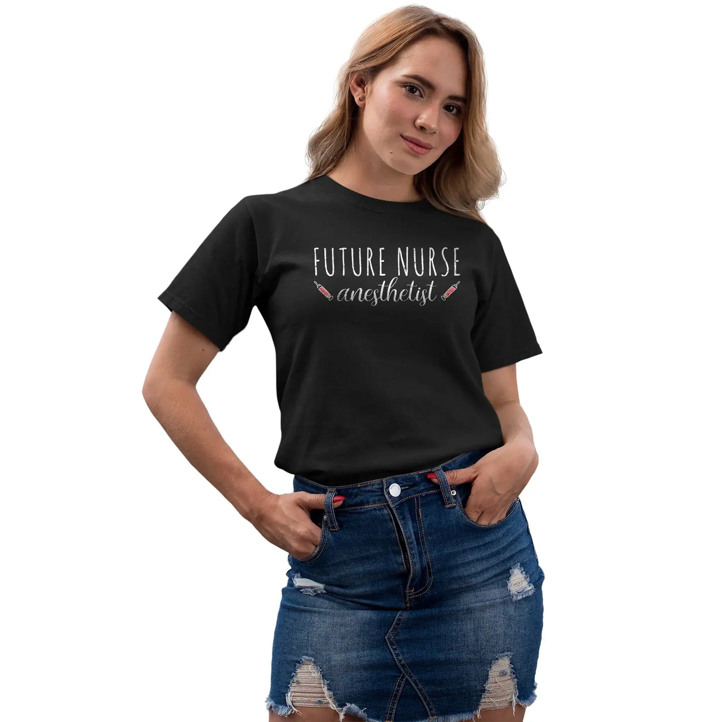 Girl in cute nurse anesthetist shirt