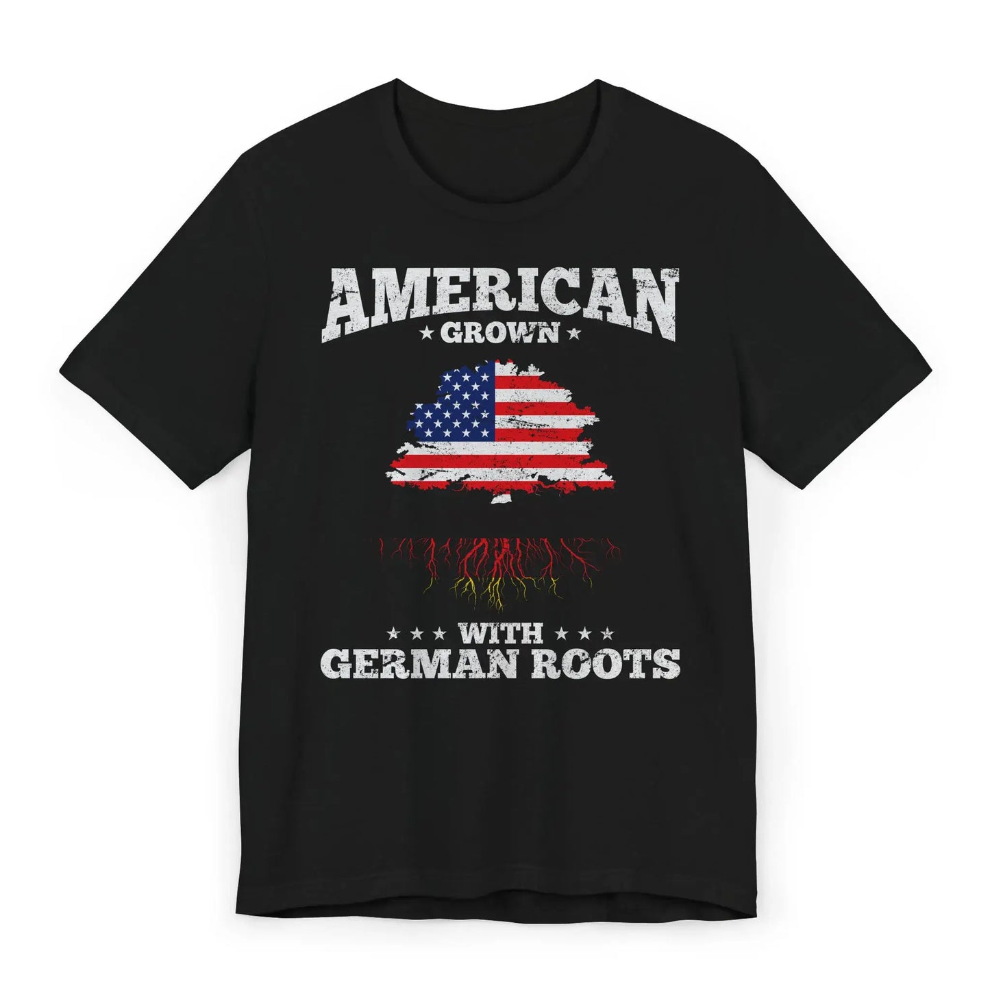 Flatlay of American grown German roots tee