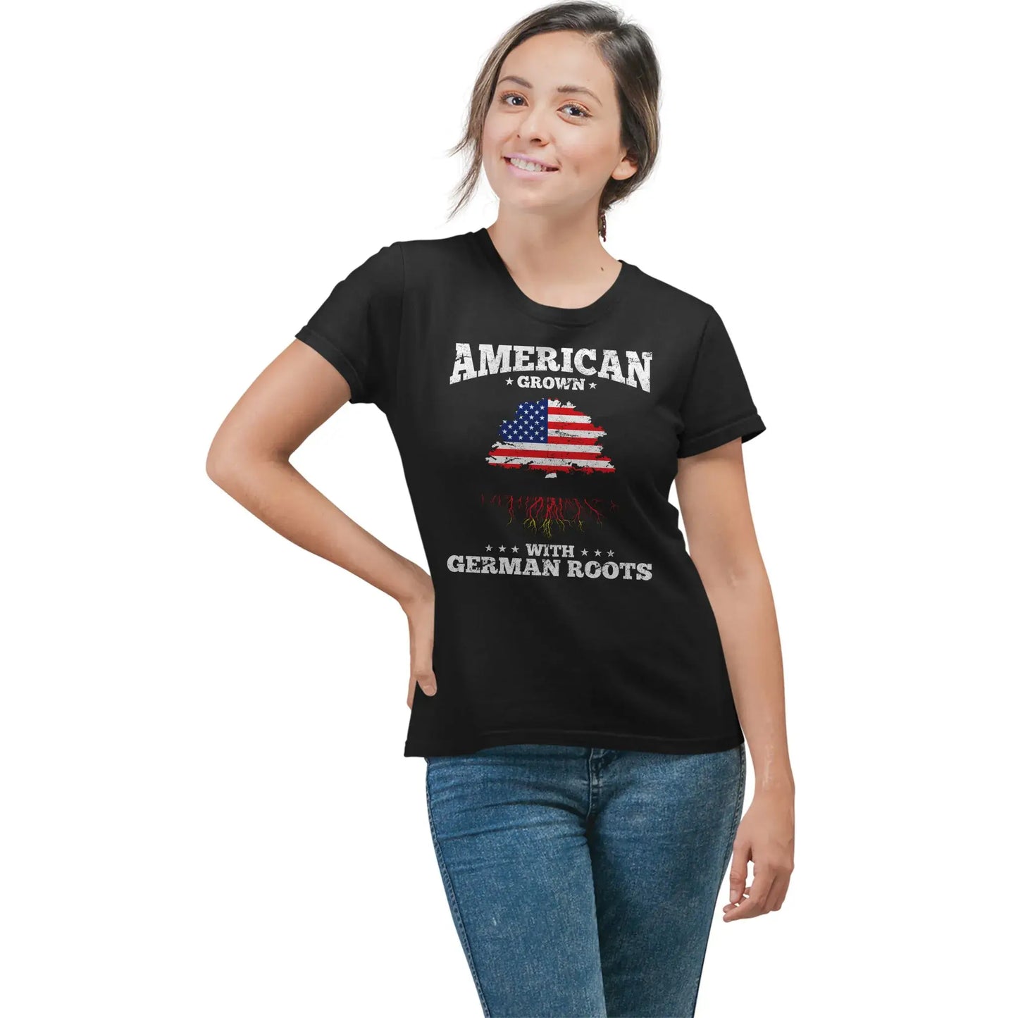 Woman in German roots heritage shirt