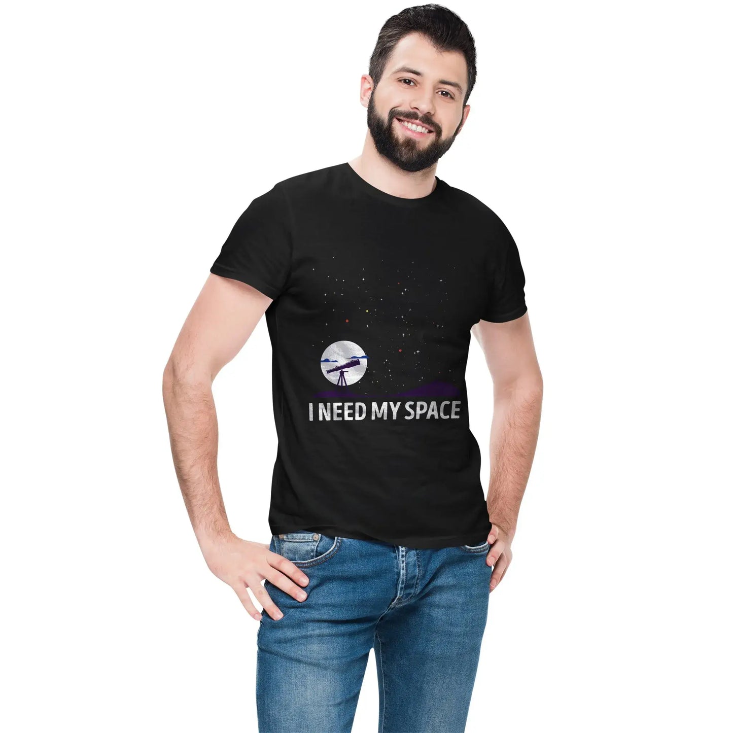 Man wearing astronomy shirt that says I Need My Space