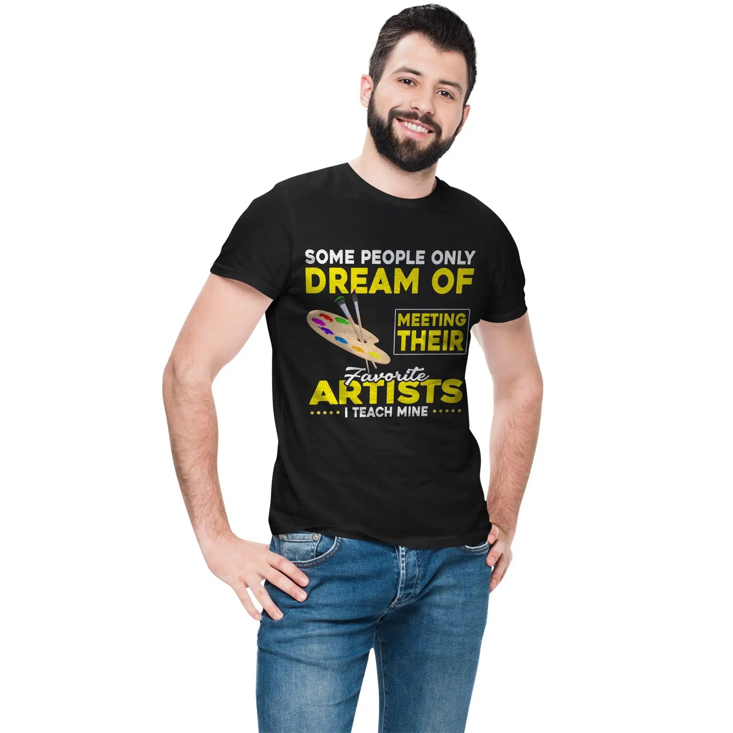 Man in unisex I Teach Artists t-shirt for creative professionals