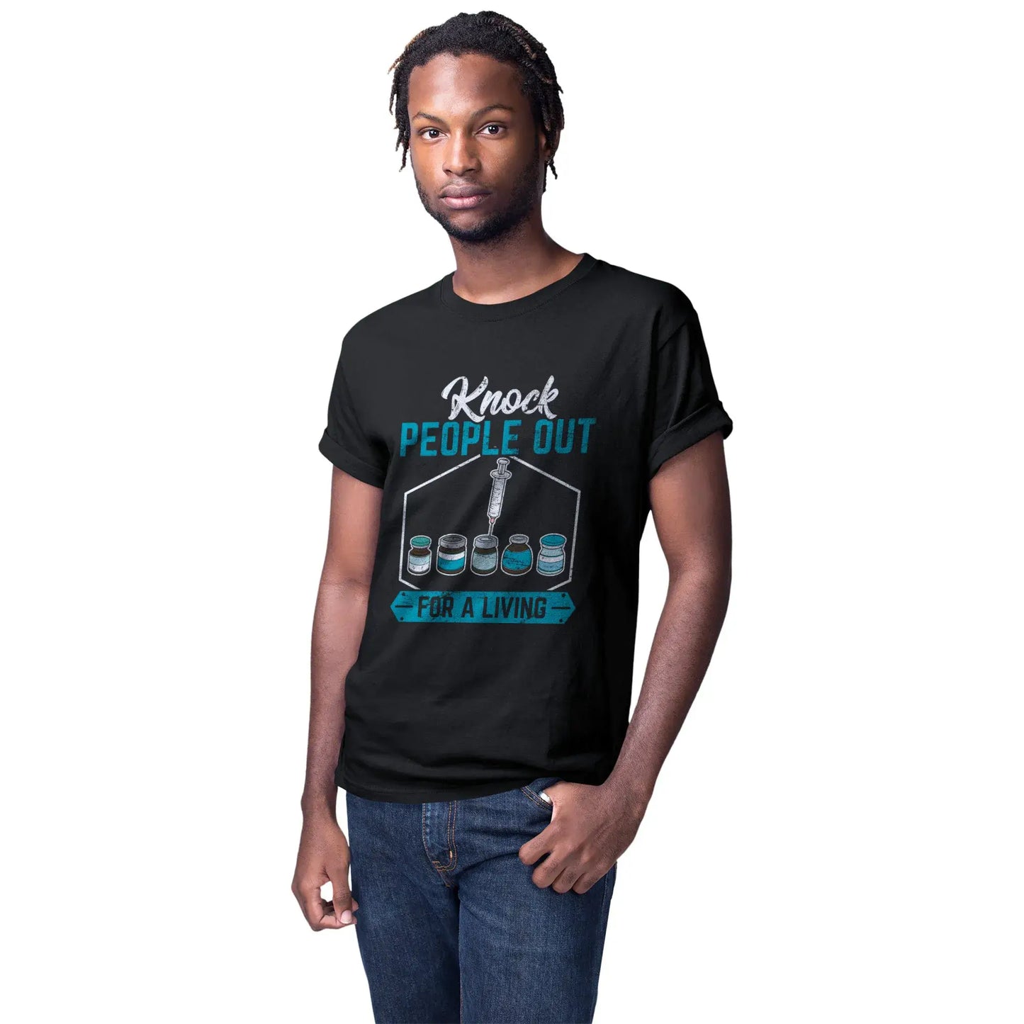 Man wearing anesthesia humor tee
