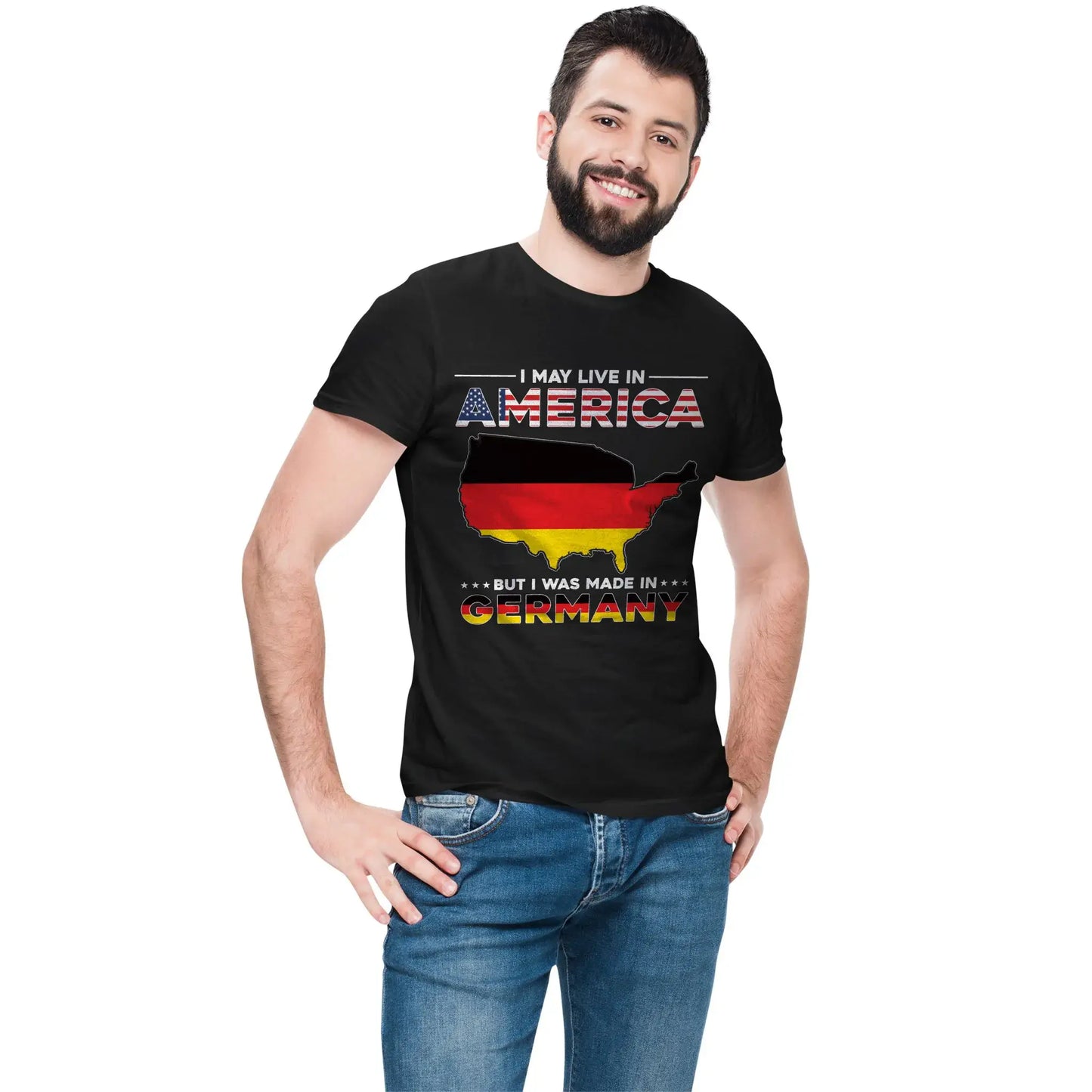 Man in German-American flag shirt