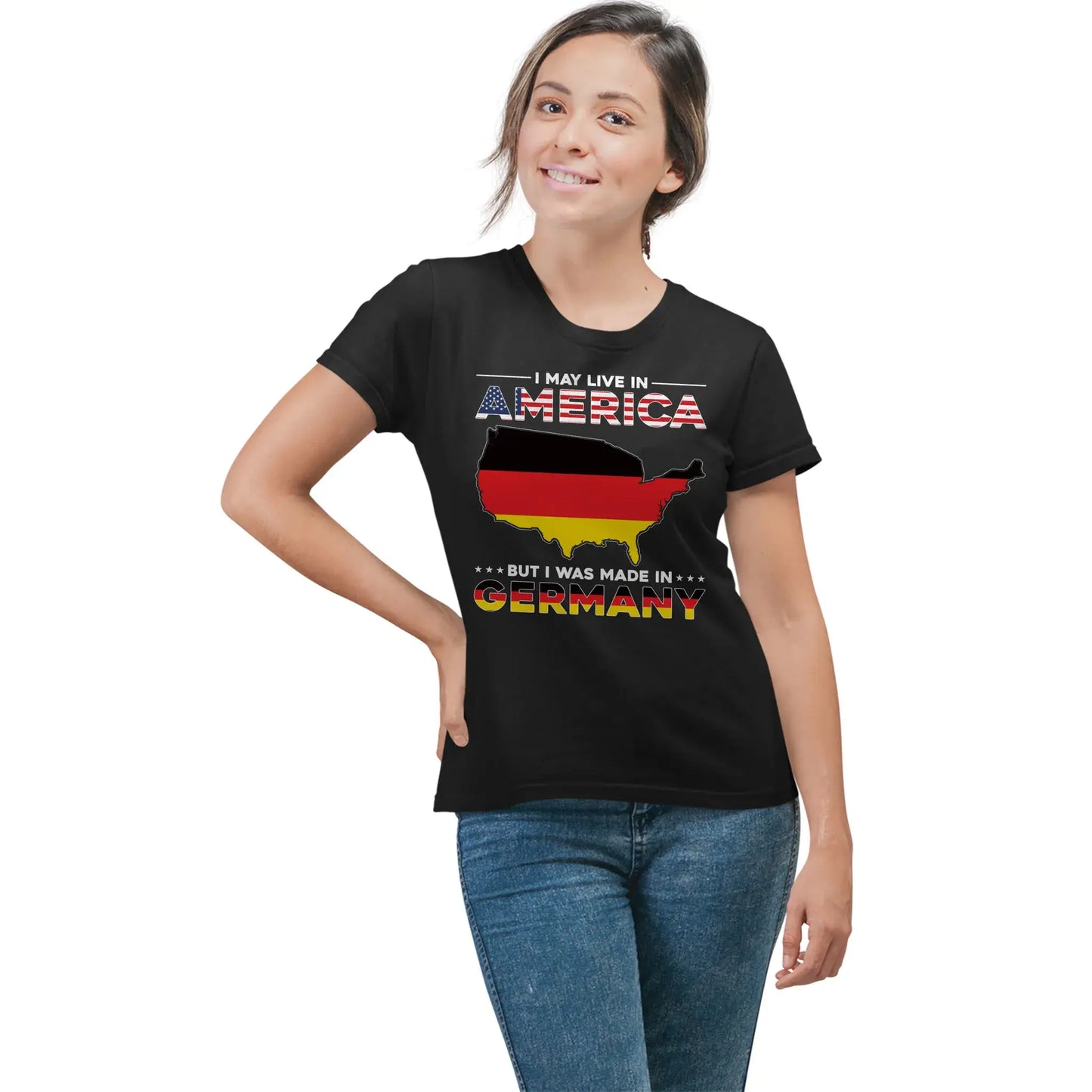 Woman in proud German heritage tee