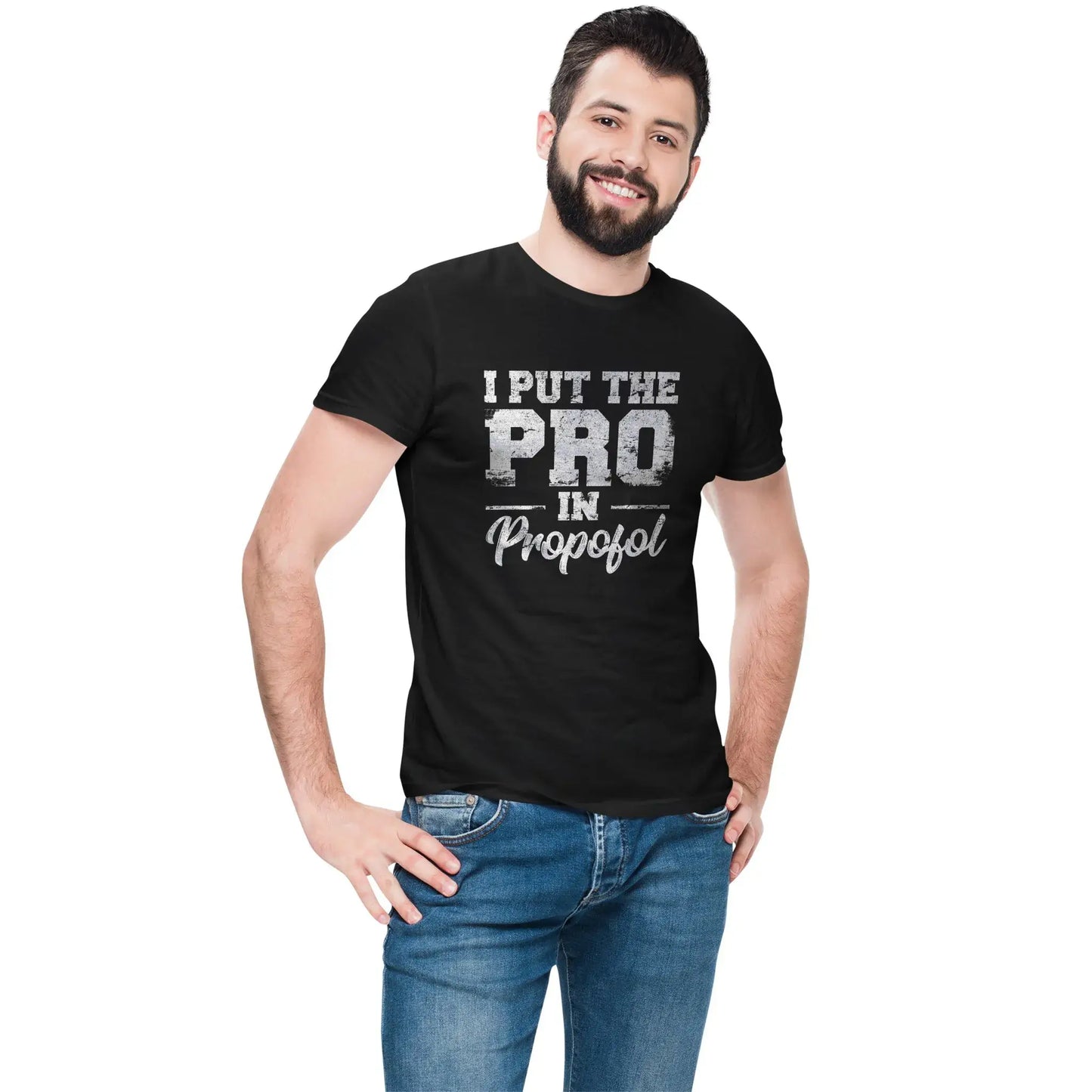 Man in Pro in Propofol anesthesia shirt