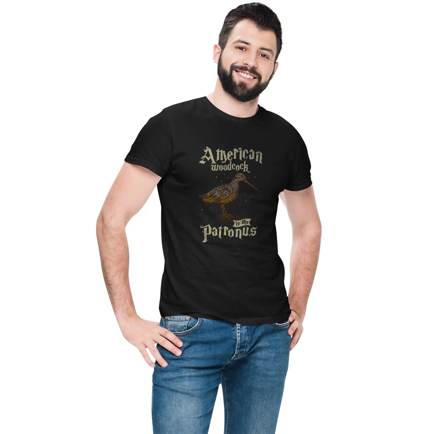Man in American Woodcock Patronus shirt