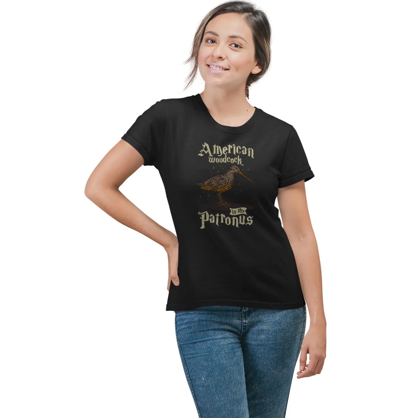 Girl in funny timberdoodle birding tee