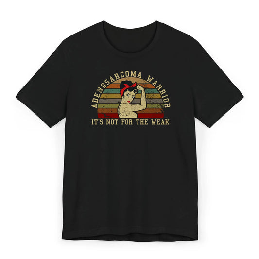 Flatlay of adenosarcoma awareness shirt with Rosie-style design and bold message