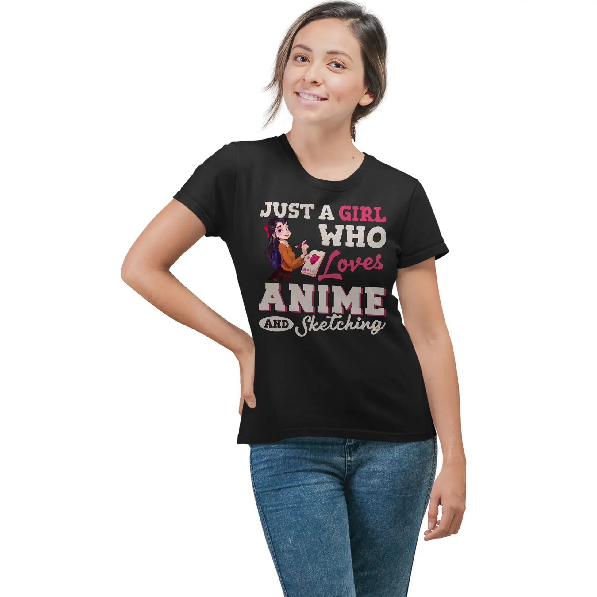 Women modeling anime drawing gift tee