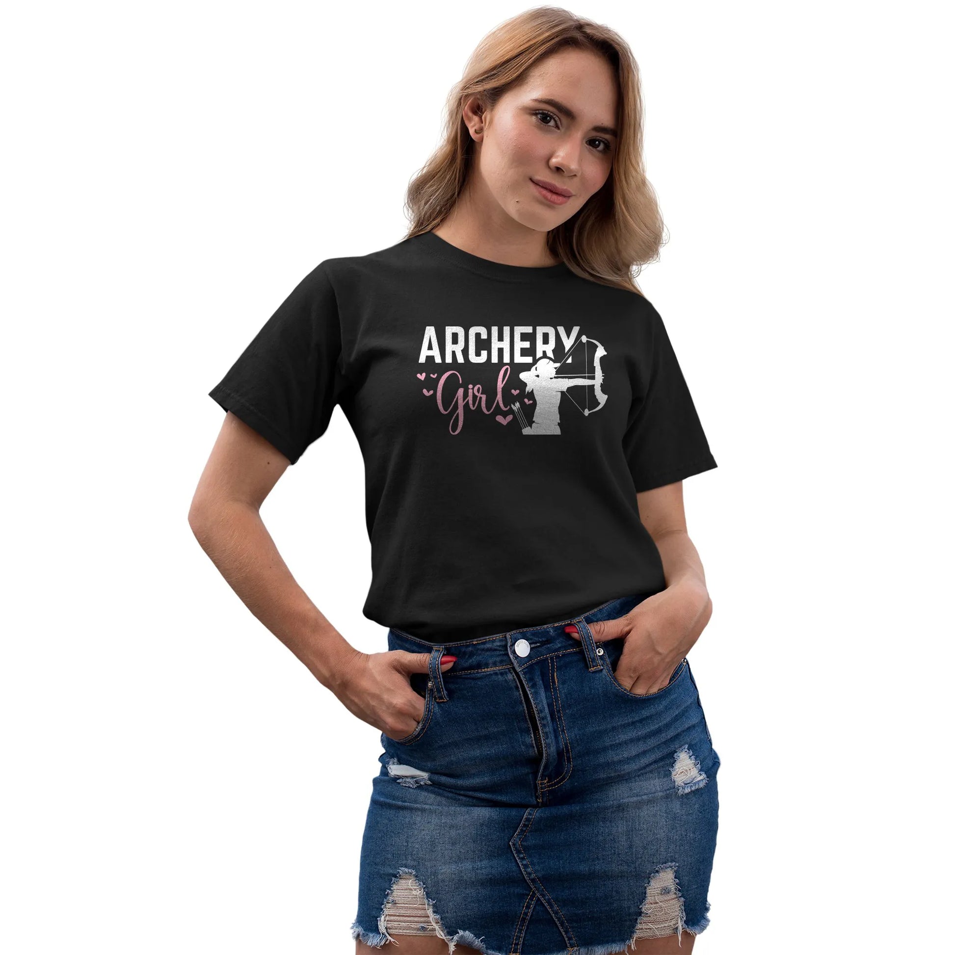 Girl modeling Archery Girl shirt – archery women t-shirt for gifting