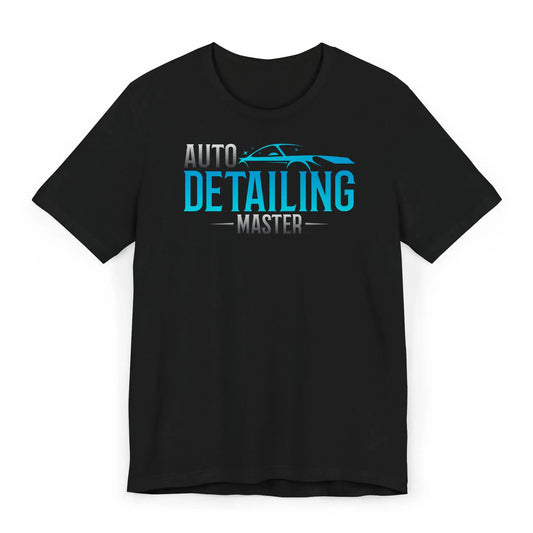 Auto Detailing Master shirt flatlay – pro car detailer tee with blue design