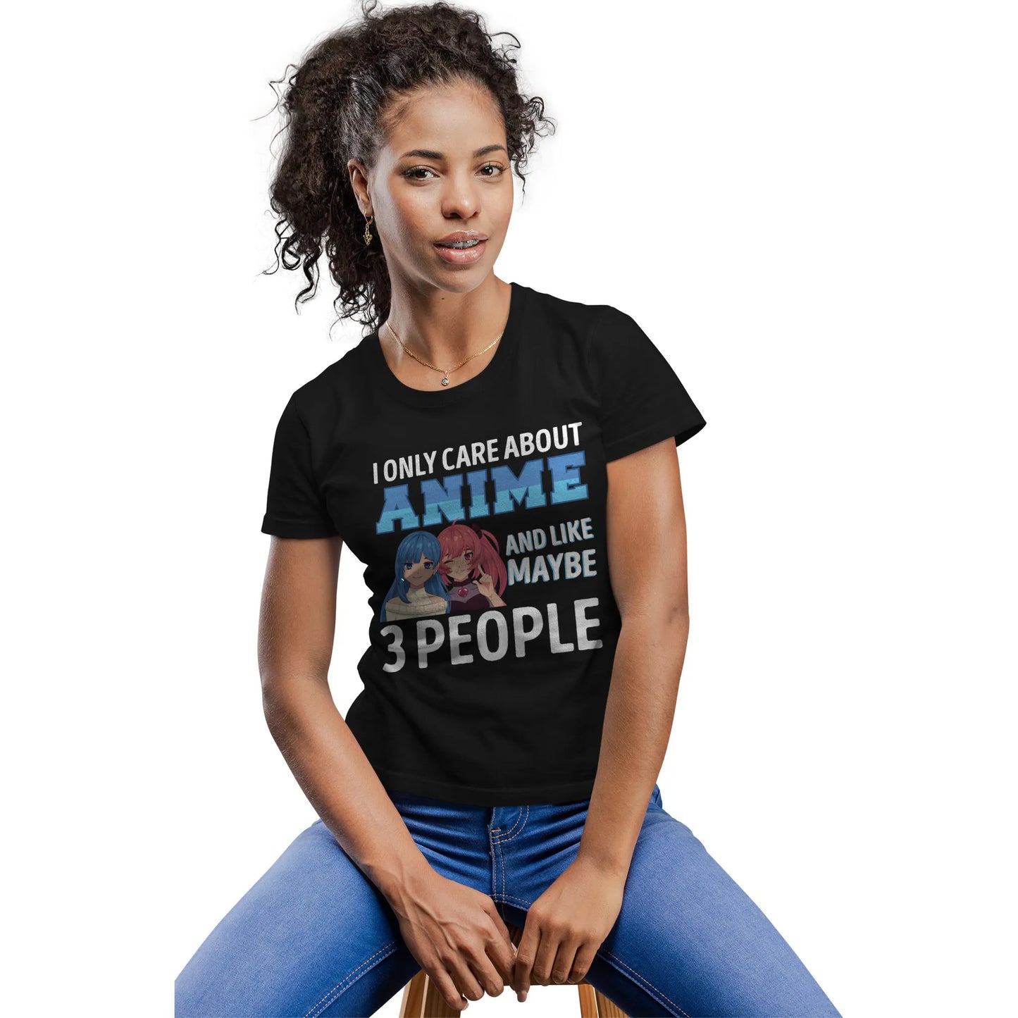 Girl in cute anime lover T-shirt
