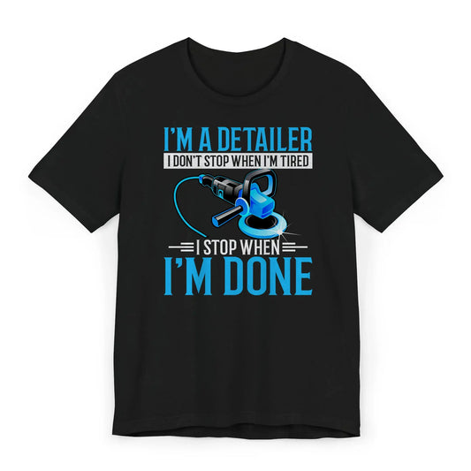 Detailer shirt flatlay – funny auto detailing shirt with buffer graphic
