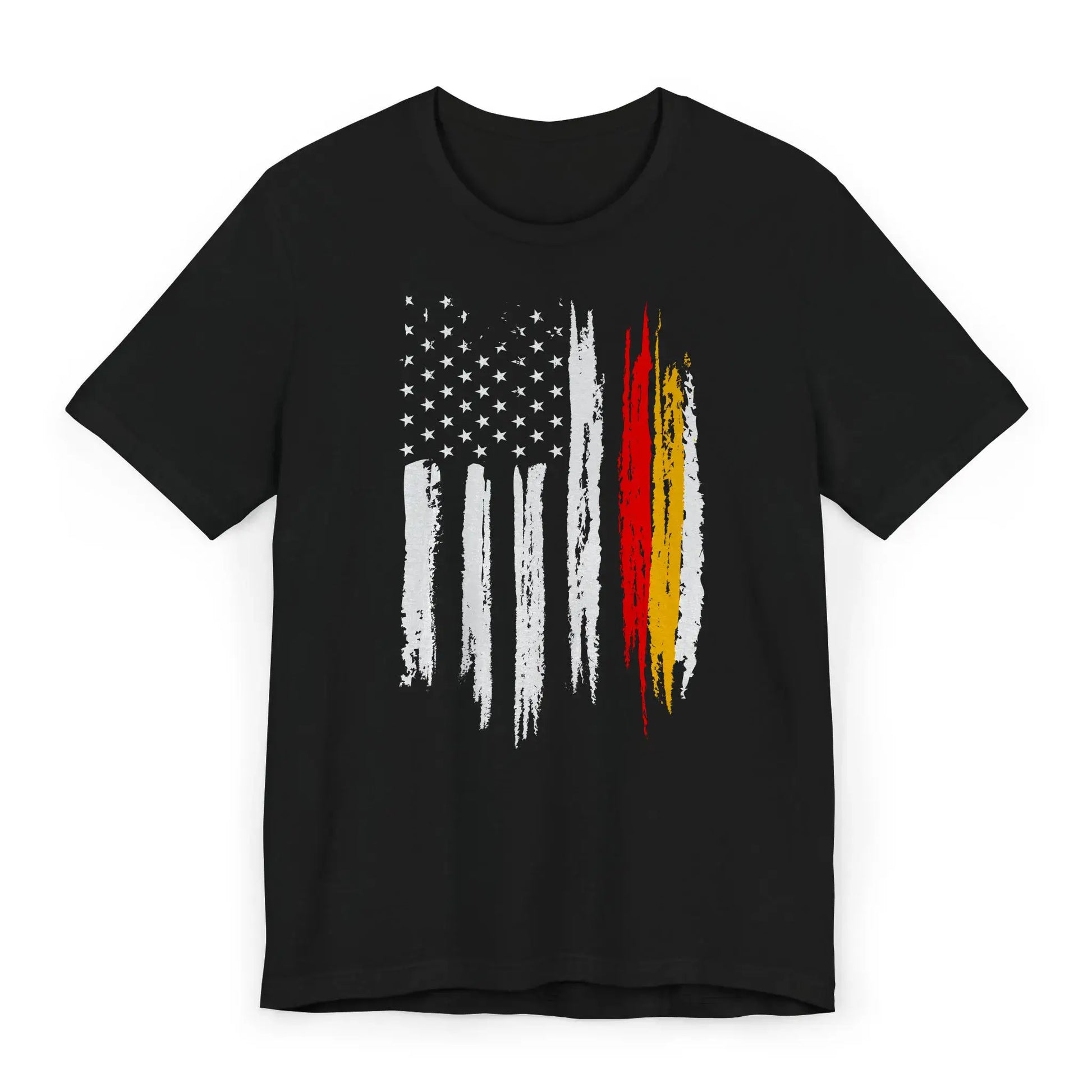 Flatlay of German colors American flag tee