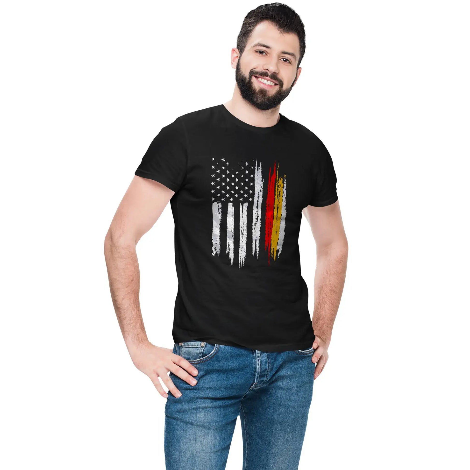 Man wearing heritage German-American flag tee