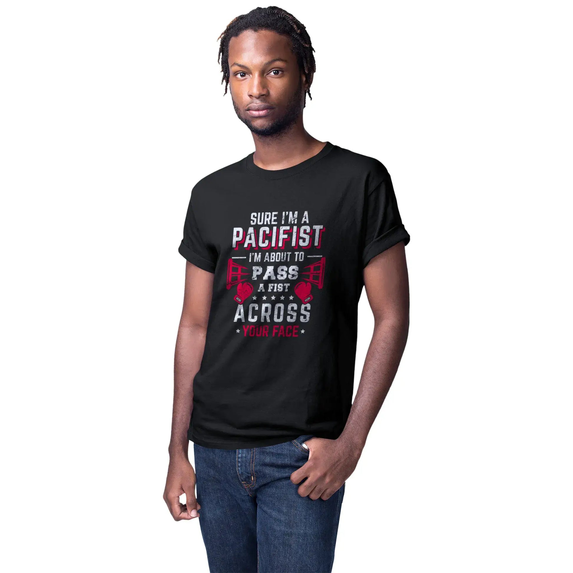 Men’s version of boxing joke shirt for fighters who mix humor with hard hits.