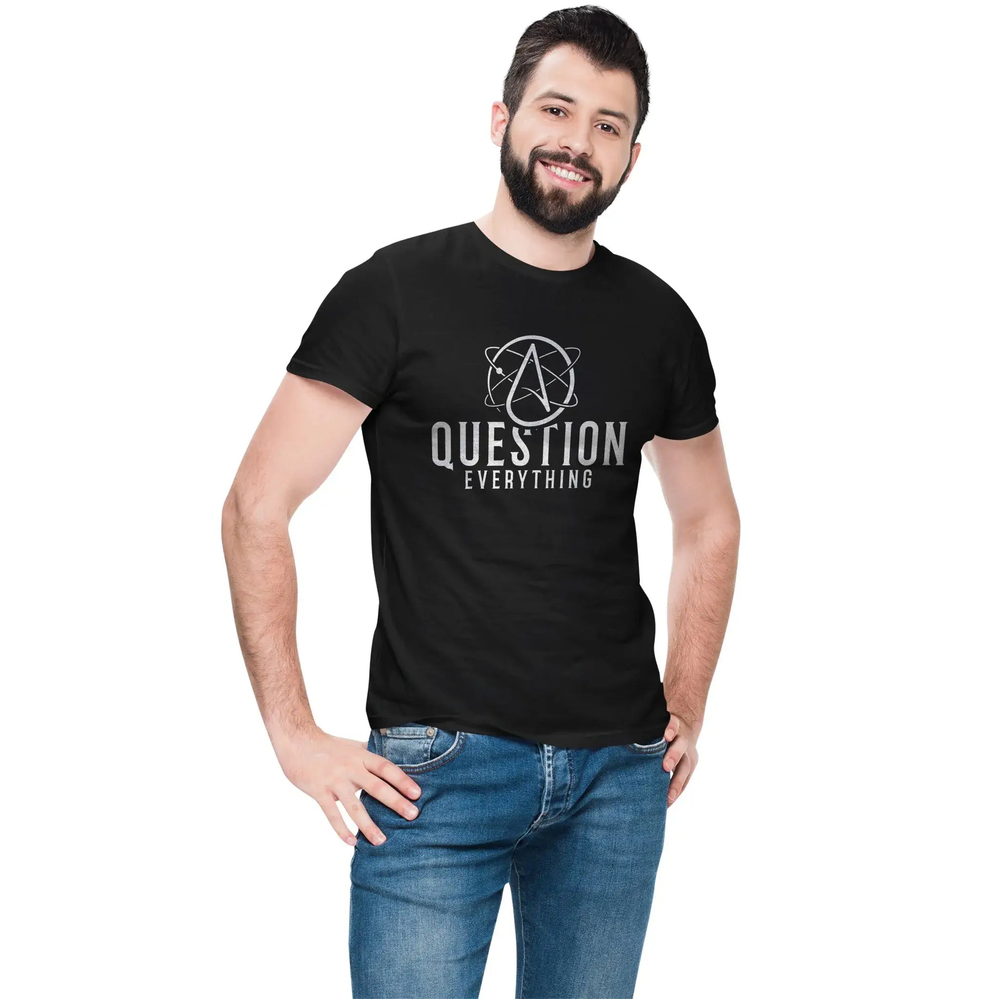 Man wearing rationalist tee with clean science message