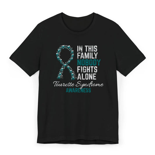 Flat image of the Tourette Syndrome Awareness T-shirt with ribbon and quote created to support and raise visibility for the TS community.